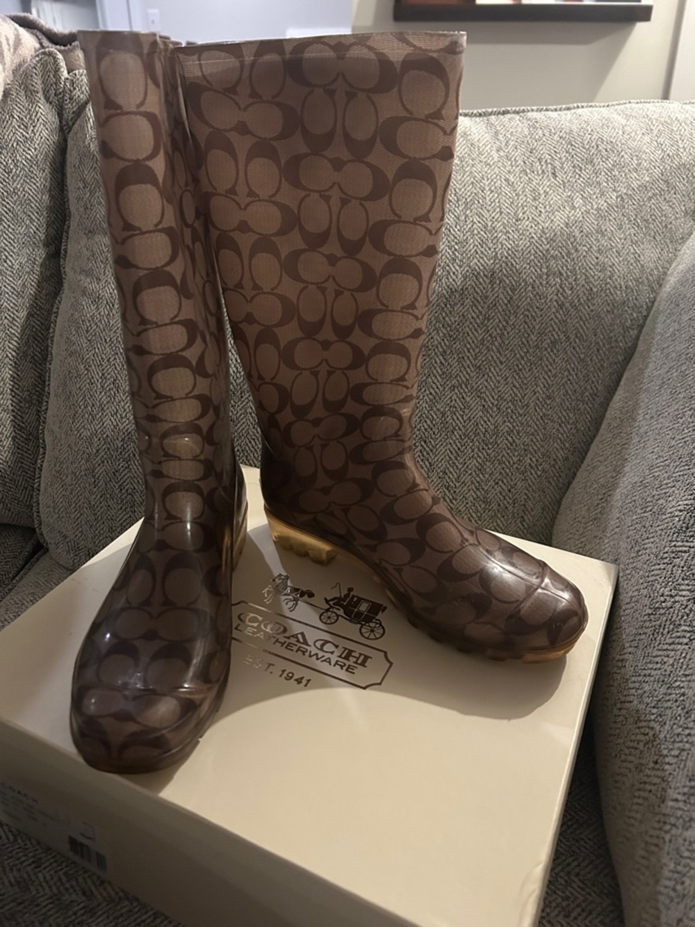 Coach Brown Signature Logo Rain Boots